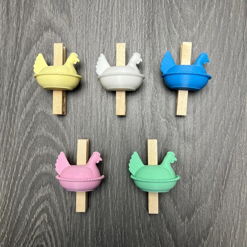 Set of 5 Farmhouse Hen Chicken HON Magnet Photo Chip Clips 3D Printed Clothespin